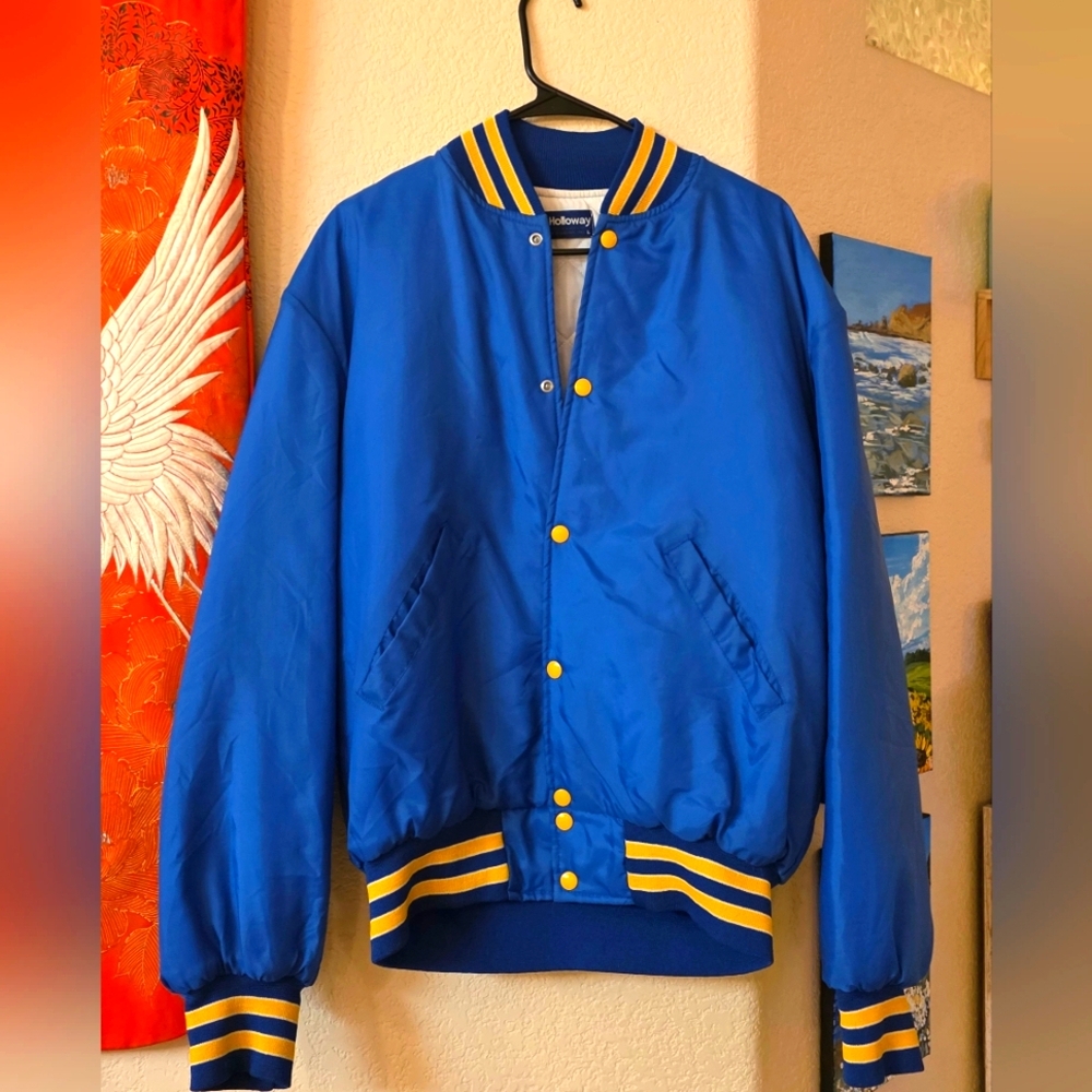 VINTAGE Holloway Varsity Bomber Jacket Blue Yellow